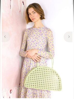 Floral Long-Sleeve Midi Dress in Lavender and Yellow
